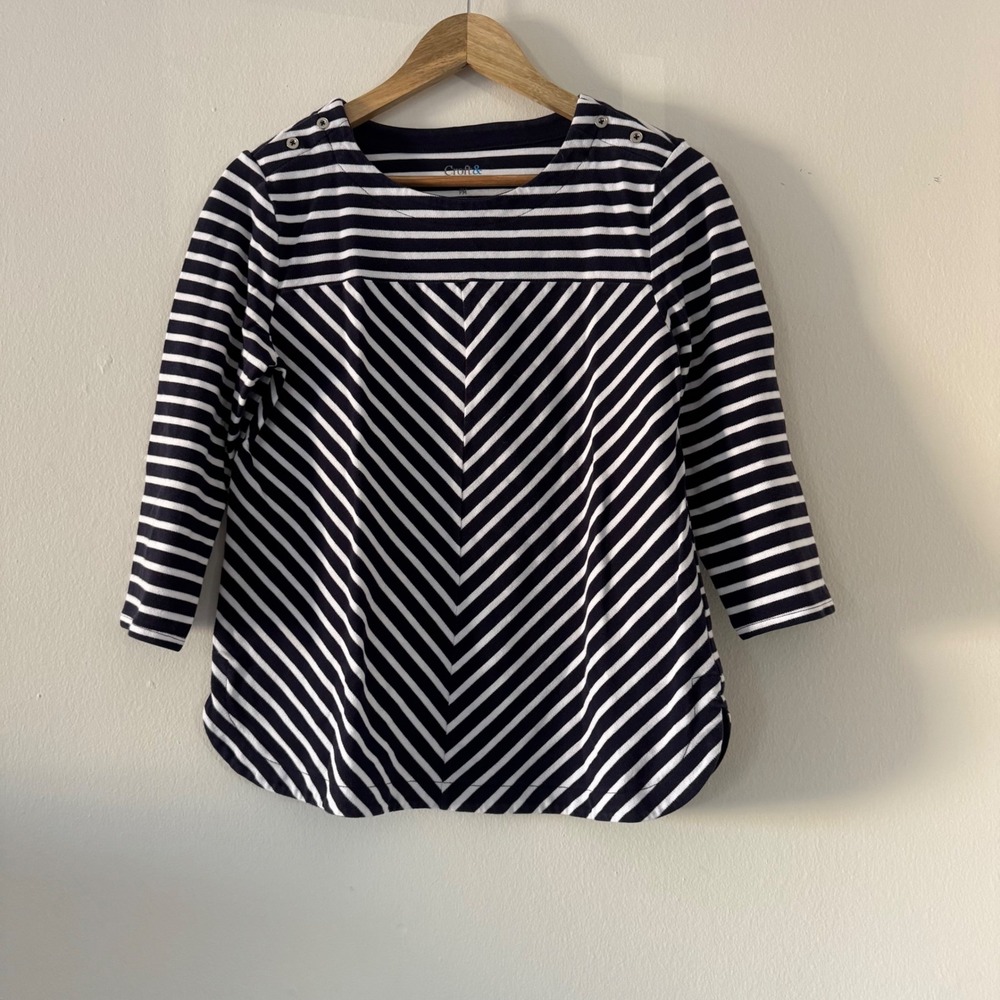 Croft & Barrow Womens PM Striped 3/4 Sleeve Cotton Top Nautical Coastal Vacation